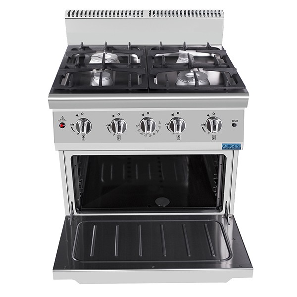 CUCINA PROFESSIONALE 4 FUOCHI CON FORNO STATICO SU MOBILE TOP P.70